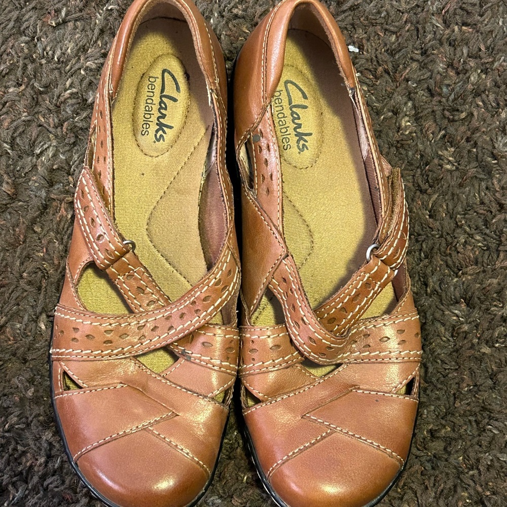 Clarks Bendables #65652 Cognac Leather Flats Mens 6.5